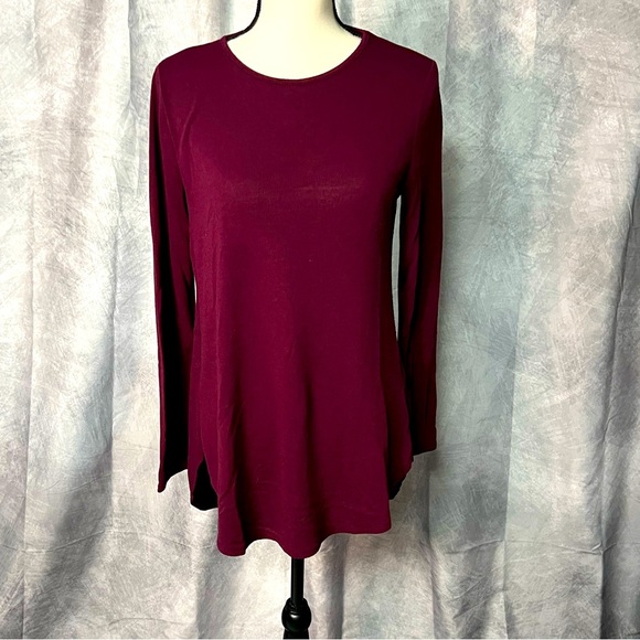 Joan Vass New York Burgundy Crew Neck Long Sleeve Tunic - Medium - Picture 1 of 10